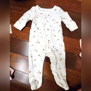 Baby Gap gold heart and ruffled footed onesie